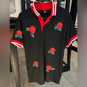 Rose print polo shirt